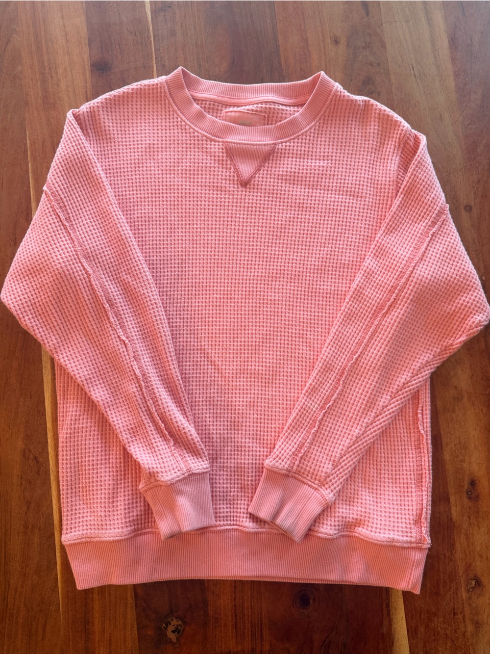 aerie Waffle-Knit Crewneck Sweatshirt in Light Pink